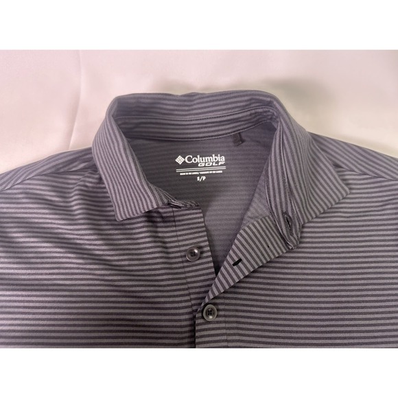 Men's Columbia Golf Polo Size Small Gray Black‎ Stripes Performance Shirt - Picture 1 of 7